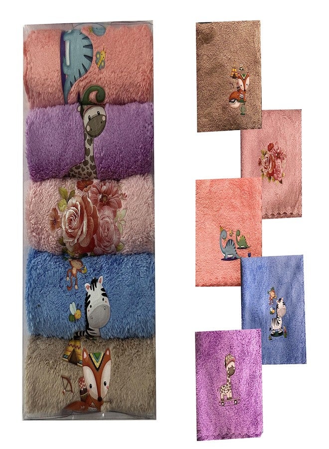 LaVichitra Printed Super Soft Cotton Thick Towel Handkerchiefs Face Hanky, Face Towels, Napkin for Baby, Girls, Kids Multicolor (25x25 cm, Pack of 5) - Image 2