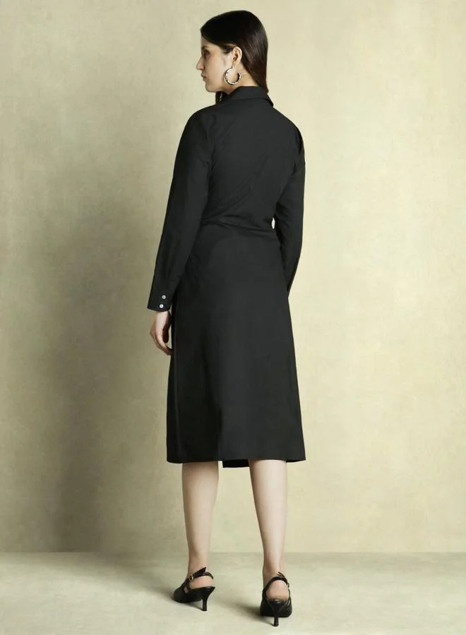 Dennis Lingo Belted Black Dress