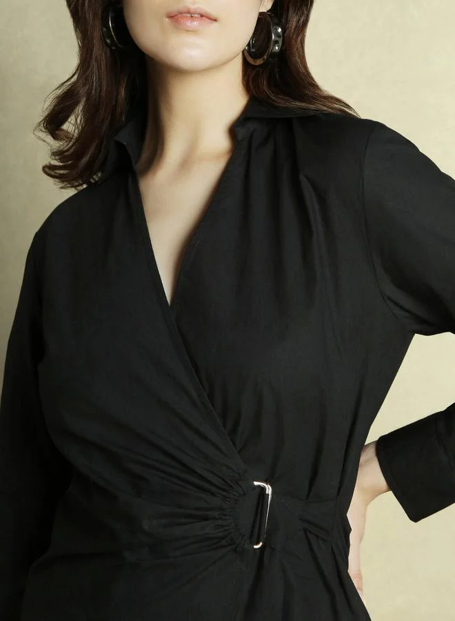 Dennis Lingo Belted Black Dress