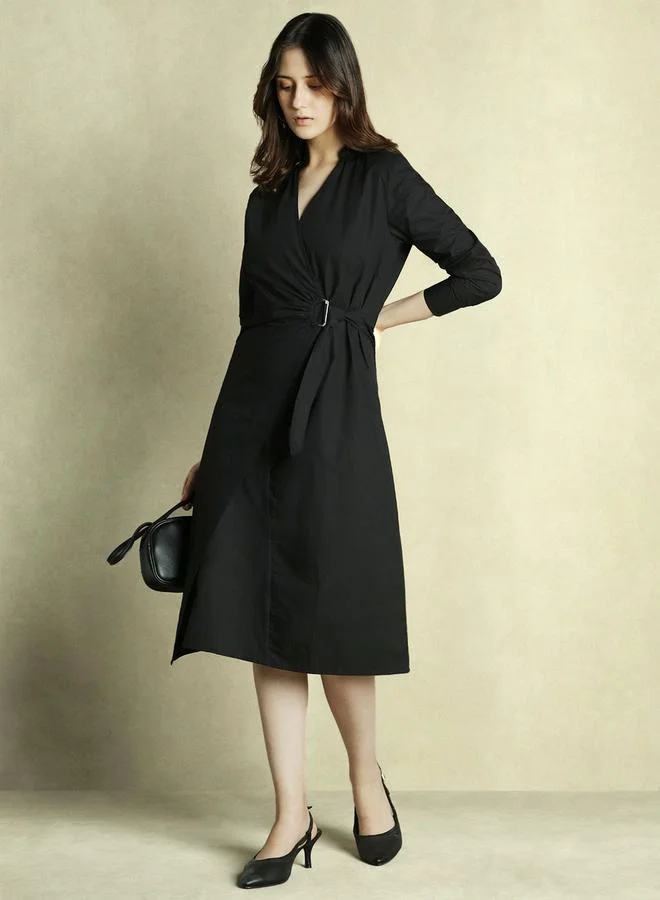 Dennis Lingo Belted Black Dress