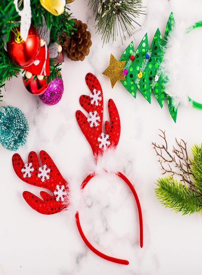 Whaline Christmas Headbands, Reindeer Antler Xmas Tree Head Hat Toppers Costume Headbands for Christmas Holiday Parties, Annual Holiday, Photos Booth (6 Pack) - Image 3