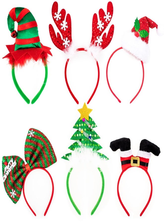 Whaline Christmas Headbands, Reindeer Antler Xmas Tree Head Hat Toppers Costume Headbands for Christmas Holiday Parties, Annual Holiday, Photos Booth (6 Pack) - Image 1