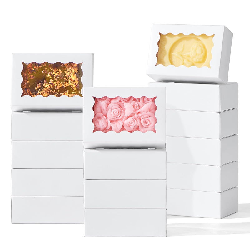 JCXGRVC 100PCS 3.5"x2.36"x1.2" White Soap Boxes, Homemade Soap Packaging Gift Boxes with Window, Small Gift Bakery Boxes for Macarons, Cookies & Candies, Wedding & Birthday Party Favors - Image 1