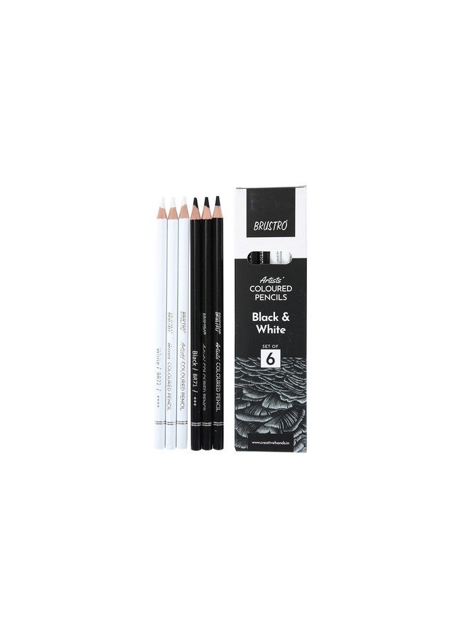بروسترو أقلام الرصاص الملونة للفنانين من BRUSTRO | باللونين الأبيض والأسود | مجموعة من 6 أقلام (3 باللون الأبيض و3 باللون الأسود) | مثالية للطلاب والبالغين، والتلوين، والرسم، والتظليل، والرسم، والمزج، وفن الماندالا، والمدرسة، والاستخدام المكتبي - Image 1