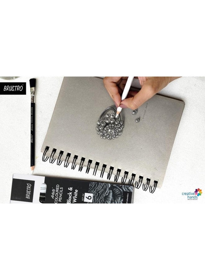 بروسترو أقلام الرصاص الملونة للفنانين من BRUSTRO | باللونين الأبيض والأسود | مجموعة من 6 أقلام (3 باللون الأبيض و3 باللون الأسود) | مثالية للطلاب والبالغين، والتلوين، والرسم، والتظليل، والرسم، والمزج، وفن الماندالا، والمدرسة، والاستخدام المكتبي - Image 2