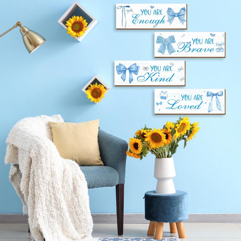 Riletese 4 Pcs Blue Coquete Bow Room Decor, Teen Girls Trendy Preppy Wall Art Aesthetic for Bedroom Bathroom Decor, Inspirational Positive Affirmations - Image 5