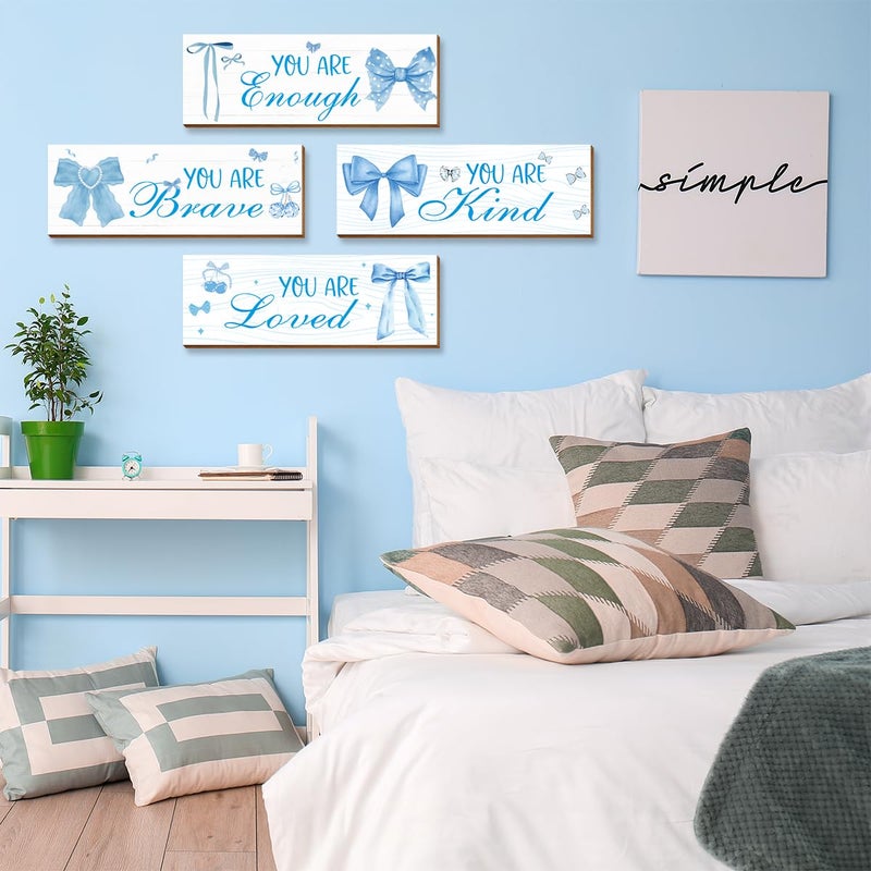Riletese 4 Pcs Blue Coquete Bow Room Decor, Teen Girls Trendy Preppy Wall Art Aesthetic for Bedroom Bathroom Decor, Inspirational Positive Affirmations - Image 4