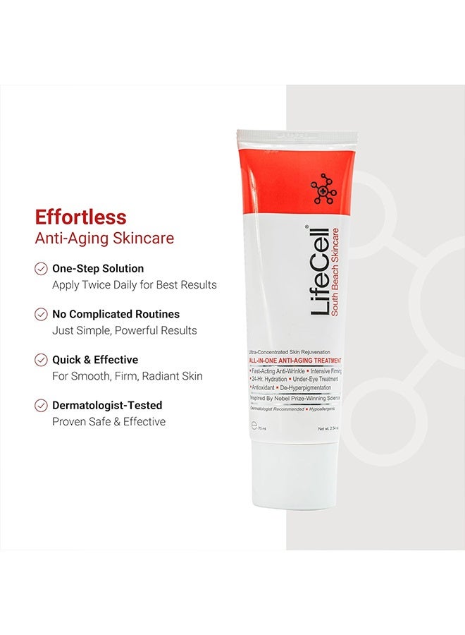 Lifecell South Beach Skincare, All In One Anti-Aging Treatment 75ml / 2.54 OZ, Reduce The Look Of Wrinkles, Fine Lines, Dark Circles And Sun Damage, Includes DMAE, Retinol, Hyaluronic Acid And Vitamin C - Image 4