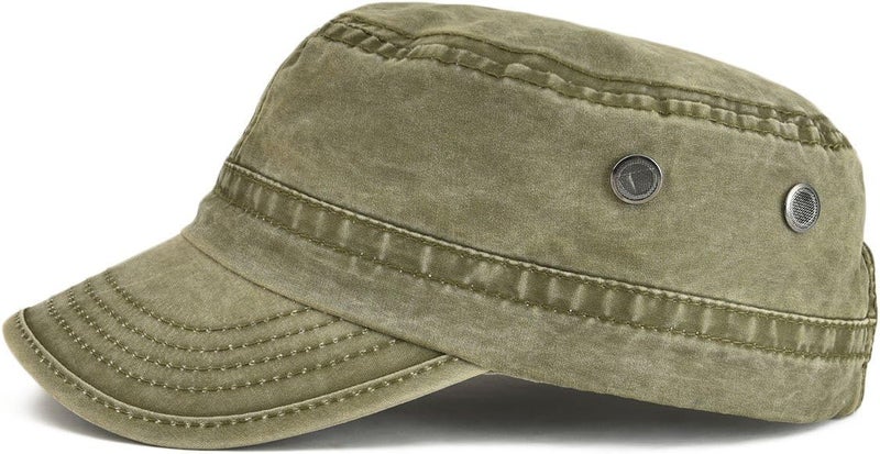 VOBOOM Washed Cotton Military Cadet Army Caps Unique Design Vintage Flat Top Hat - Image 2