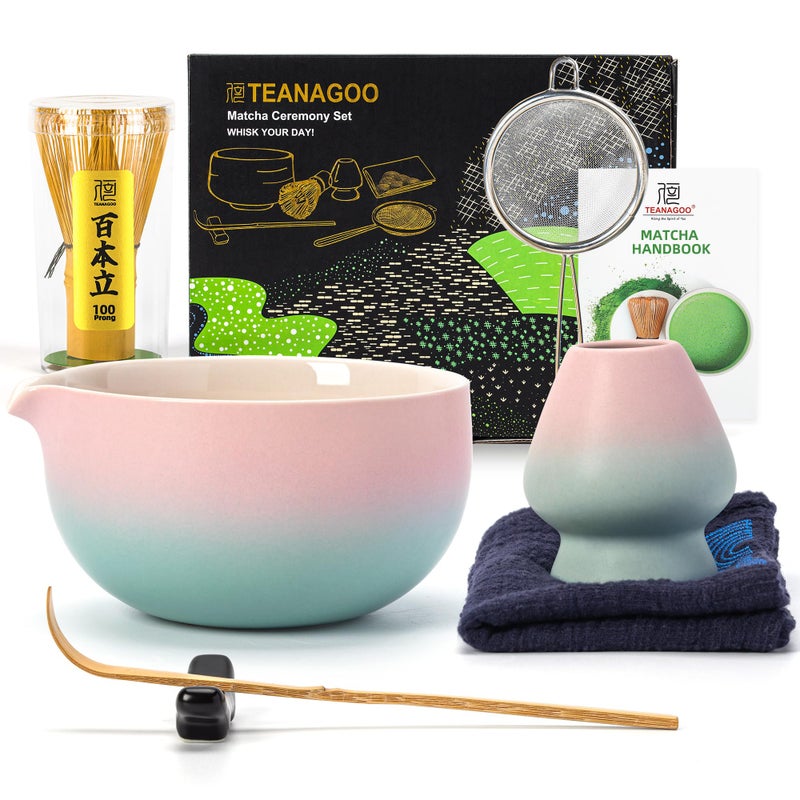 TEANAGOO Matcha Whisk Set Pink,Ceremony Matcha Set Kit Grident Pink,Matcha Tea Set for Making Breakfast/Latte,7 Pcs Matcha Whisk Set and Bowl with All Accessories,Gift for Family/Friend - Image 1