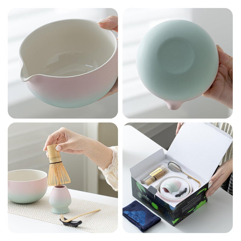 TEANAGOO Matcha Whisk Set Pink,Ceremony Matcha Set Kit Grident Pink,Matcha Tea Set for Making Breakfast/Latte,7 Pcs Matcha Whisk Set and Bowl with All Accessories,Gift for Family/Friend - Image 2