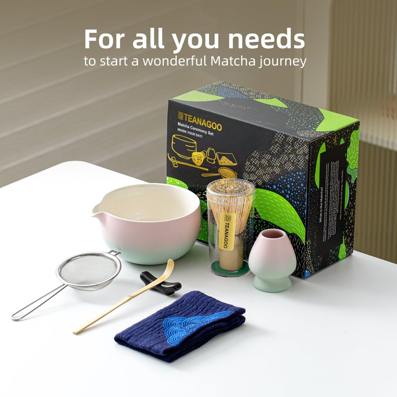 TEANAGOO Matcha Whisk Set Pink,Ceremony Matcha Set Kit Grident Pink,Matcha Tea Set for Making Breakfast/Latte,7 Pcs Matcha Whisk Set and Bowl with All Accessories,Gift for Family/Friend - Image 5