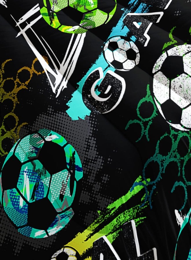 AILONEN Soccer Print Comforter Set for Boys Teens Queen Size 3Pcs, Football Sports with Blue Green White Soccer Pattern Bedding Set,Soft Microfiber,1 Quilt and 2 Pillowcases - Image 3