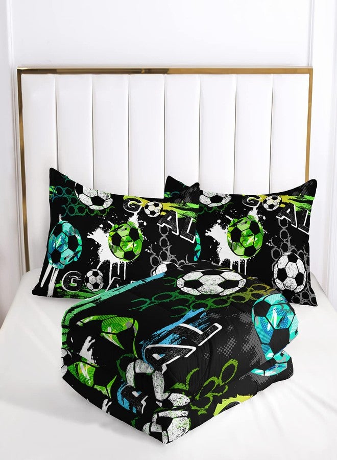 AILONEN Soccer Print Comforter Set for Boys Teens Queen Size 3Pcs, Football Sports with Blue Green White Soccer Pattern Bedding Set,Soft Microfiber,1 Quilt and 2 Pillowcases - Image 5
