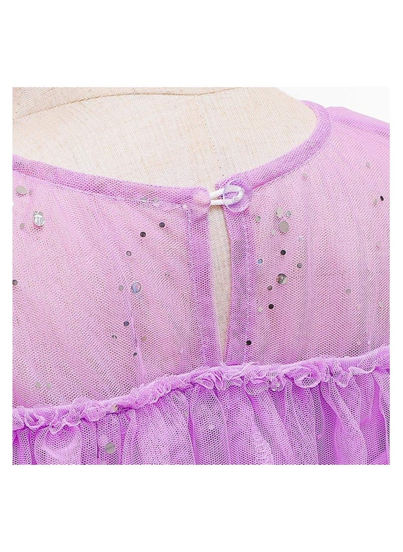 Girls Snow Queen Princess Fancy Dress Up Sequin Tulle Long Dress with Accessories for Kids  Birthday Party Carnival Cosplay 7-8 Years 51.0 / 130cm (purple) - Image 5