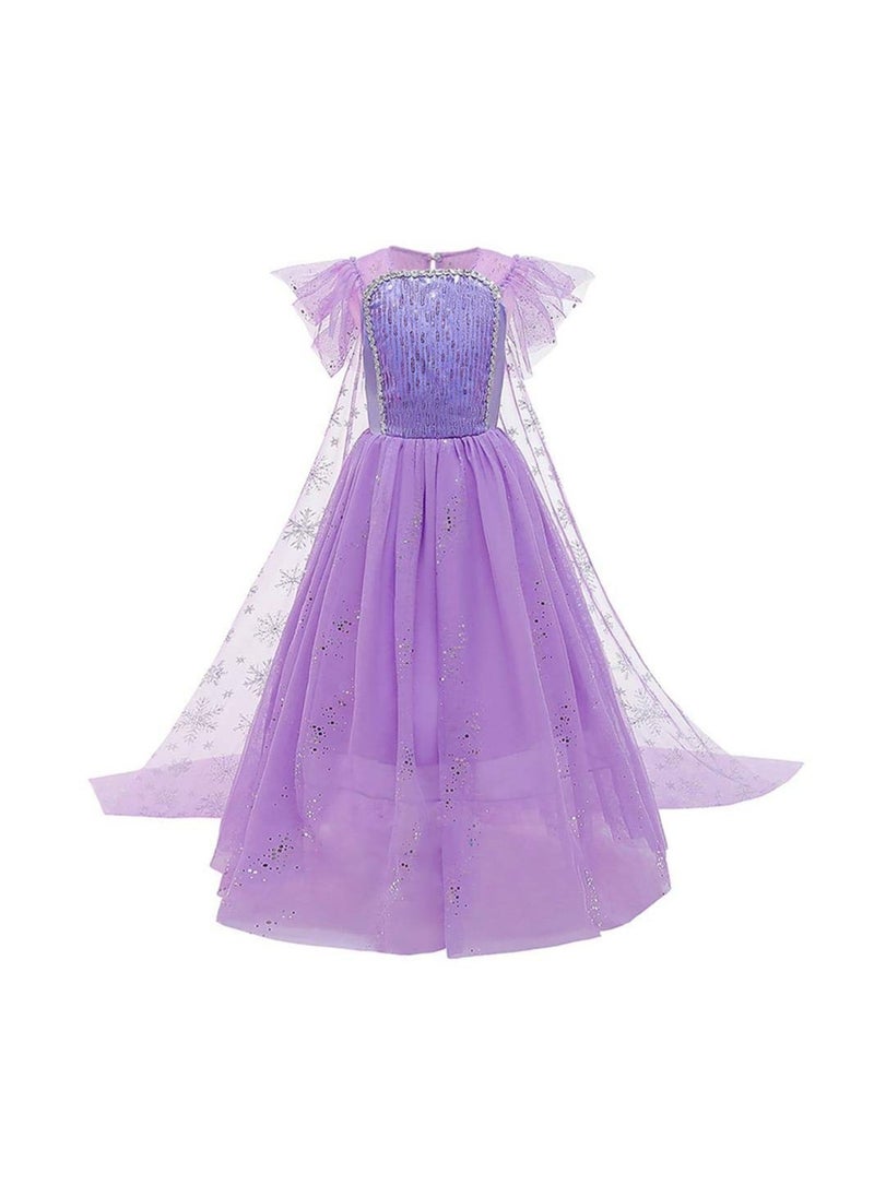 Girls Snow Queen Princess Fancy Dress Up Sequin Tulle Long Dress with Accessories for Kids  Birthday Party Carnival Cosplay 7-8 Years 51.0 / 130cm (purple) - Image 2