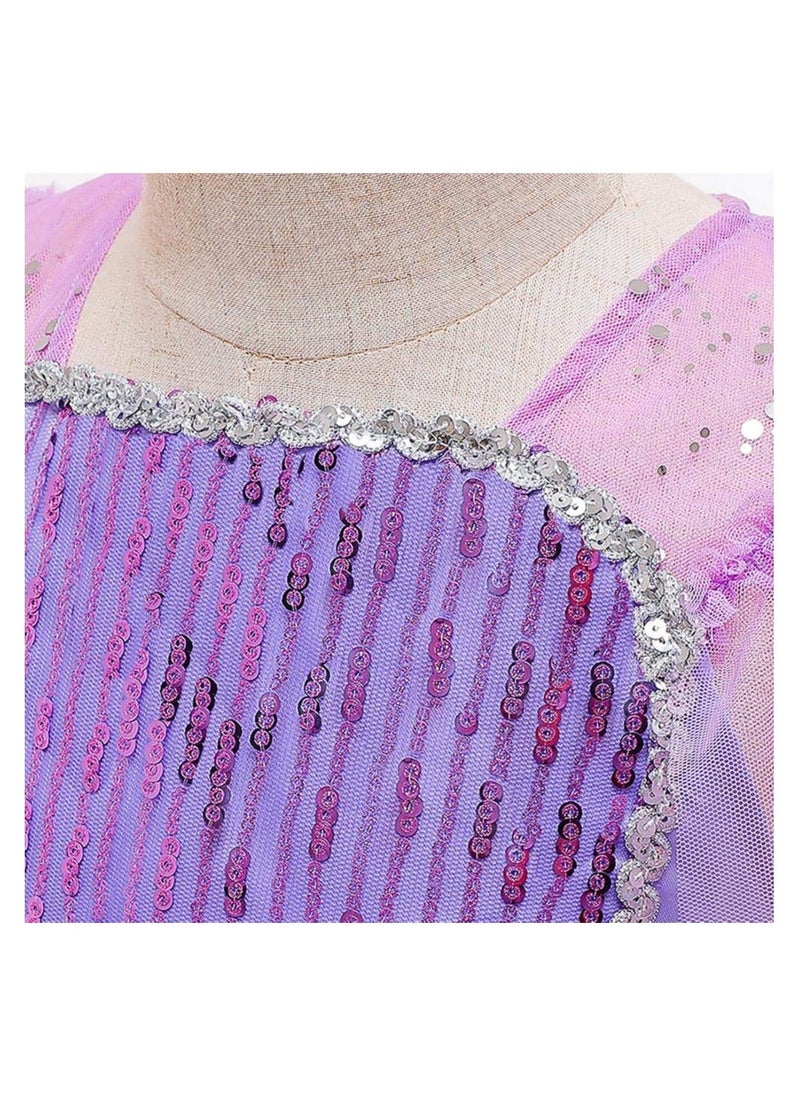 Girls Snow Queen Princess Fancy Dress Up Sequin Tulle Long Dress with Accessories for Kids  Birthday Party Carnival Cosplay 7-8 Years 51.0 / 130cm (purple) - Image 4