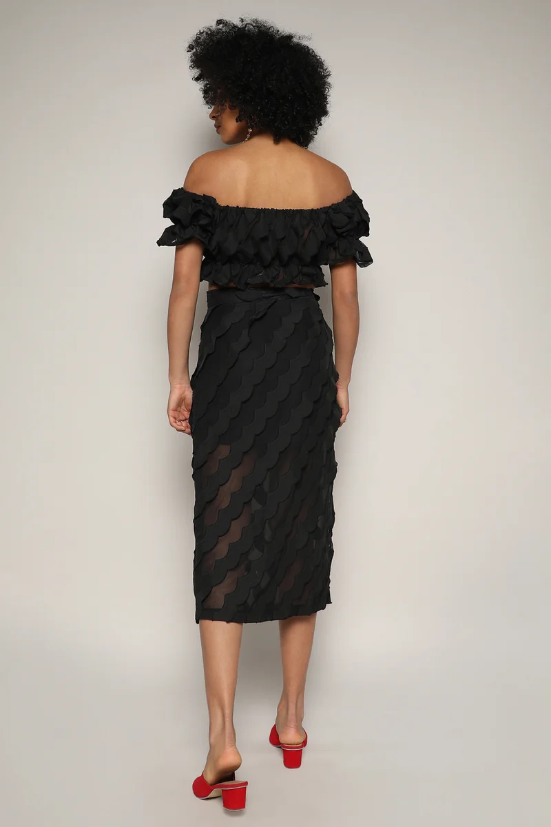 Campus Sutra Women's Midnight Black Sheer Self-Design Co-Ord Set With Slit