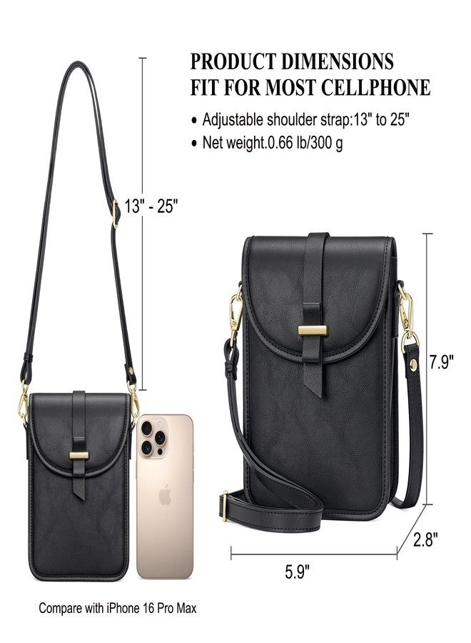 Peacocktion Black Small Crossbody Bags for Women, Cell Phone Purse Leather Wallet with Card Slots - Image 4