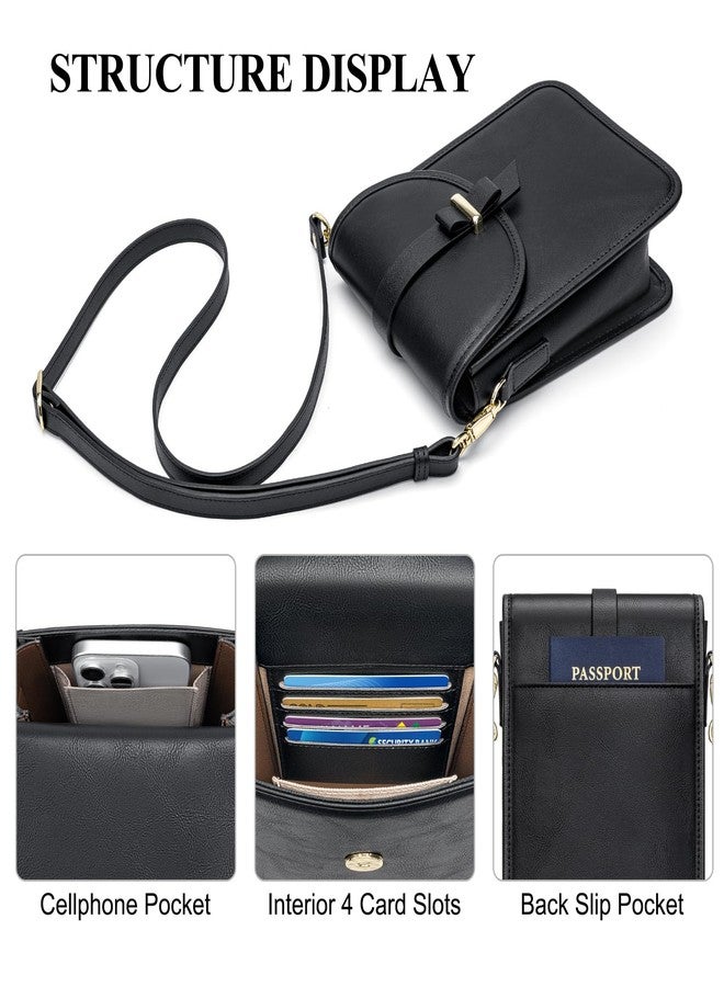Peacocktion Black Small Crossbody Bags for Women, Cell Phone Purse Leather Wallet with Card Slots - Image 3