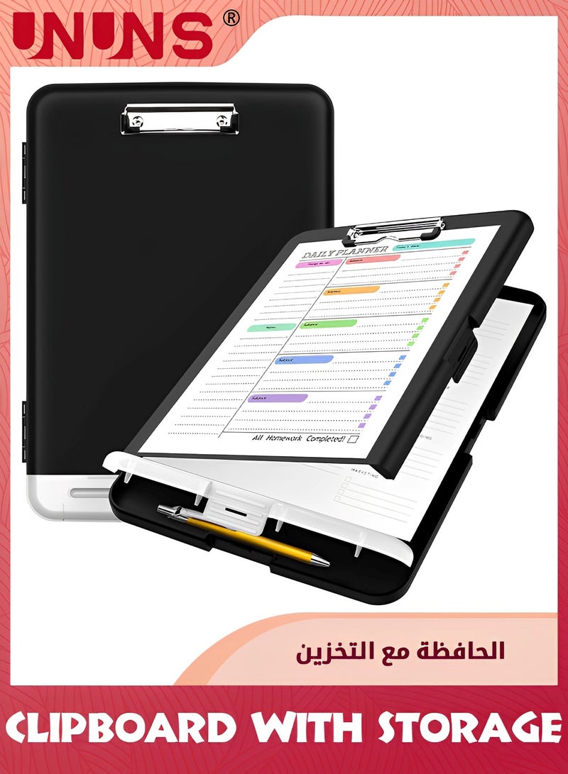 UNUNS A4 Clipboards,Folder Clipboard With Storage,Plastic Clipboard With Pen Holder,File Binder Clipboard Case,Waterproof Nursing Clipboards Foldable Document Case For Office Work,Black - Image 1