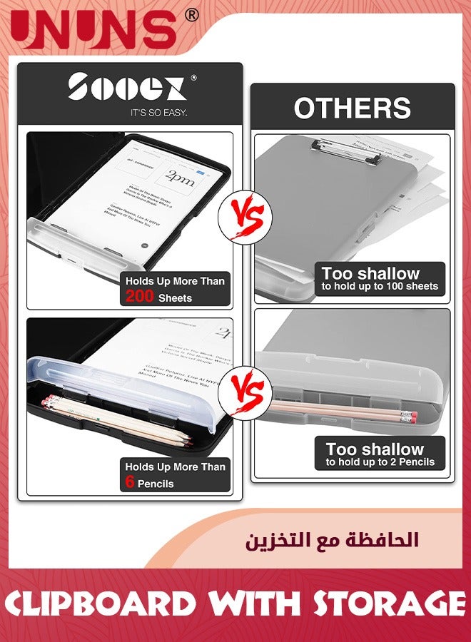 UNUNS A4 Clipboards,Folder Clipboard With Storage,Plastic Clipboard With Pen Holder,File Binder Clipboard Case,Waterproof Nursing Clipboards Foldable Document Case For Office Work,Black - Image 4