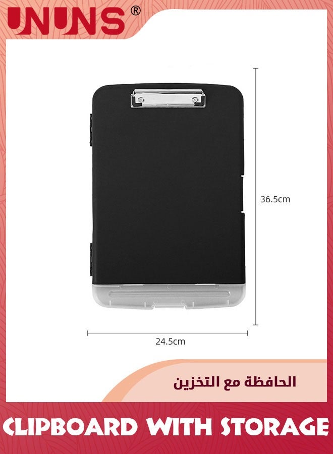UNUNS A4 Clipboards,Folder Clipboard With Storage,Plastic Clipboard With Pen Holder,File Binder Clipboard Case,Waterproof Nursing Clipboards Foldable Document Case For Office Work,Black - Image 2