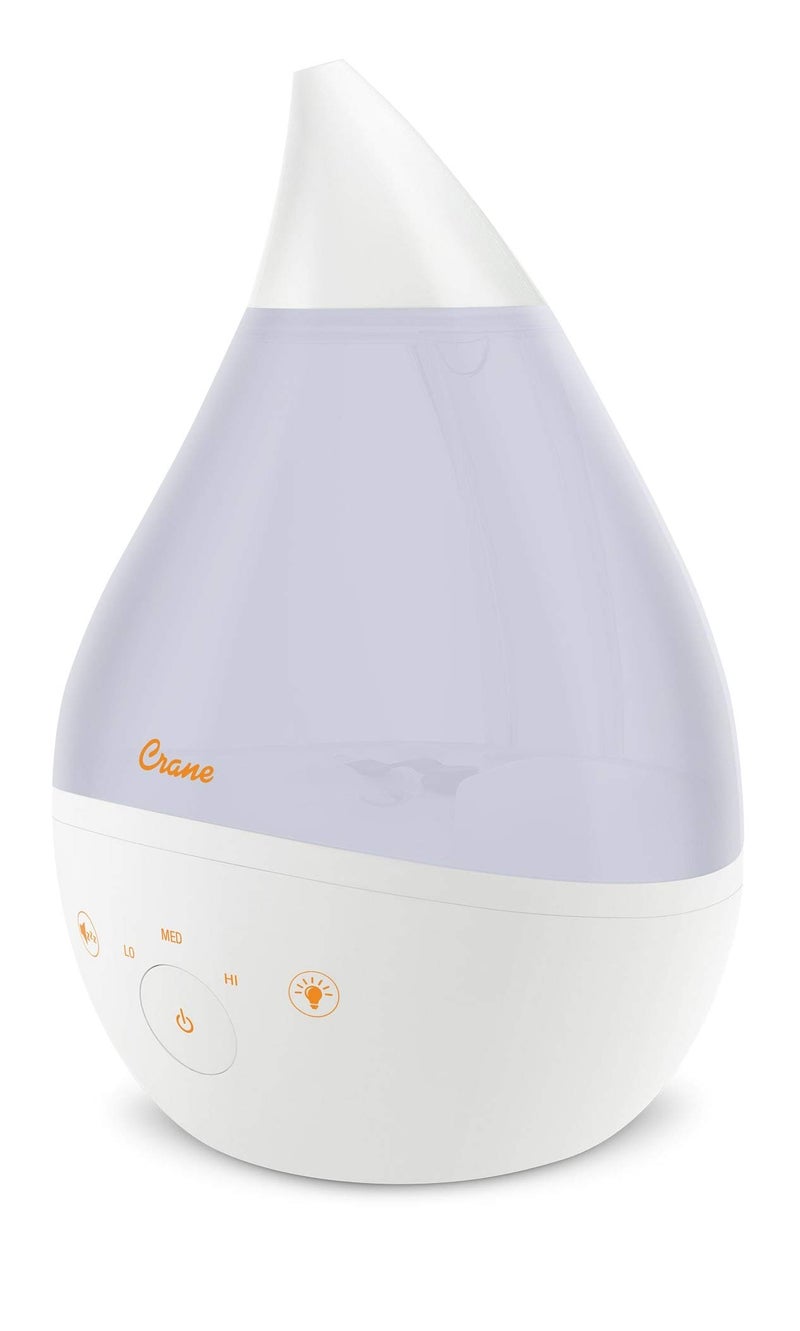 Crane 4-in-1 White Drop Ultrasonic Cool Mist Humidifier with Sound Machine, Night Light, Aroma Tray, 1 Gallon Top Fill White - Image 1