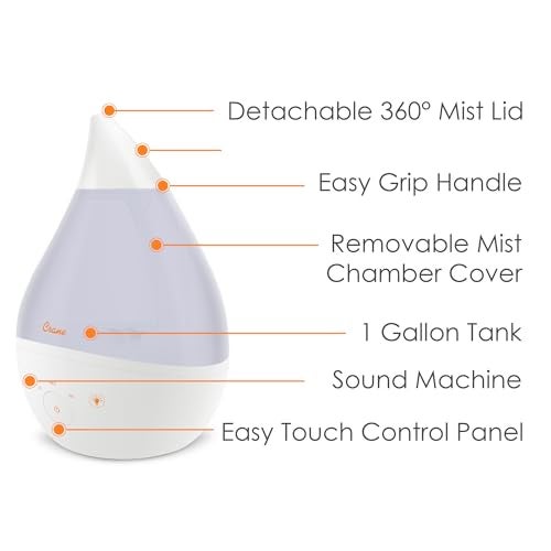 Crane 4-in-1 White Drop Ultrasonic Cool Mist Humidifier with Sound Machine, Night Light, Aroma Tray, 1 Gallon Top Fill White - Image 3