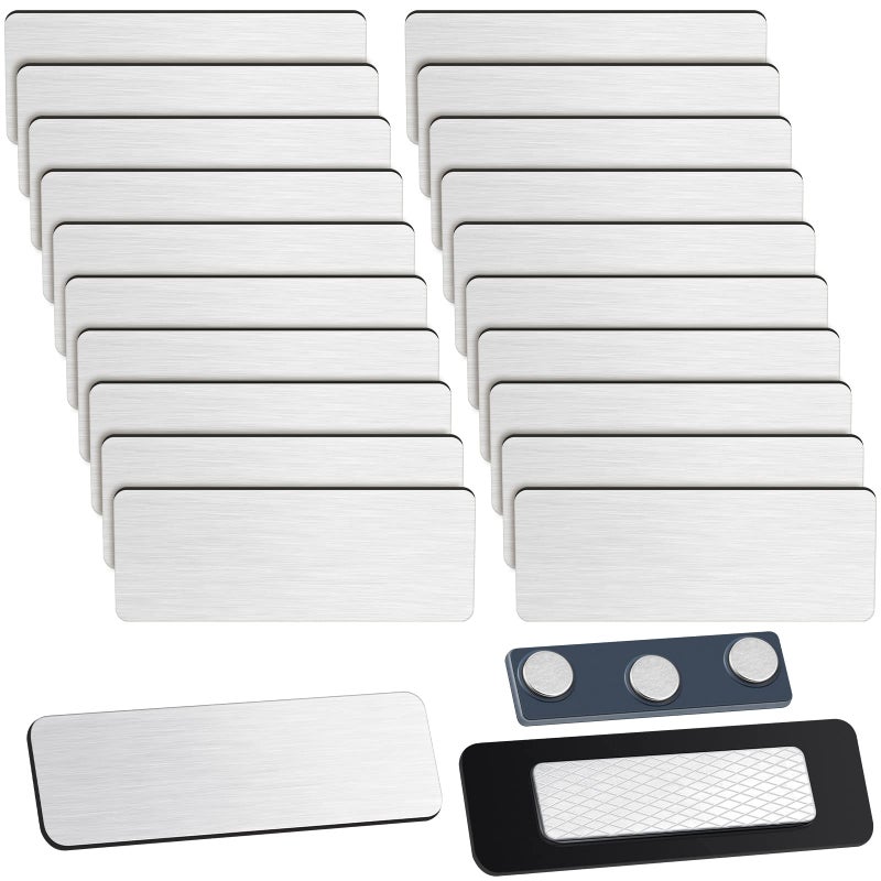 Geelin 50 Pack Magnetic Name Tags Blank Name Badge Holder Plastic ID Tag Backing 1 x 3 Inches with 3 Pcs Magnets for Police Office Employee CustomSilver