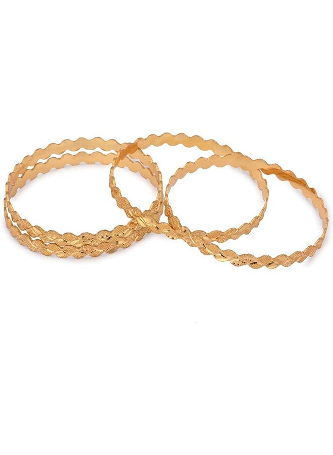 1st Time Stylish Brass Bangle/Kada- Perfect For Party, Celebrations, Wedding & Functions, Gold, Pack Of 4- C7 - Image 2
