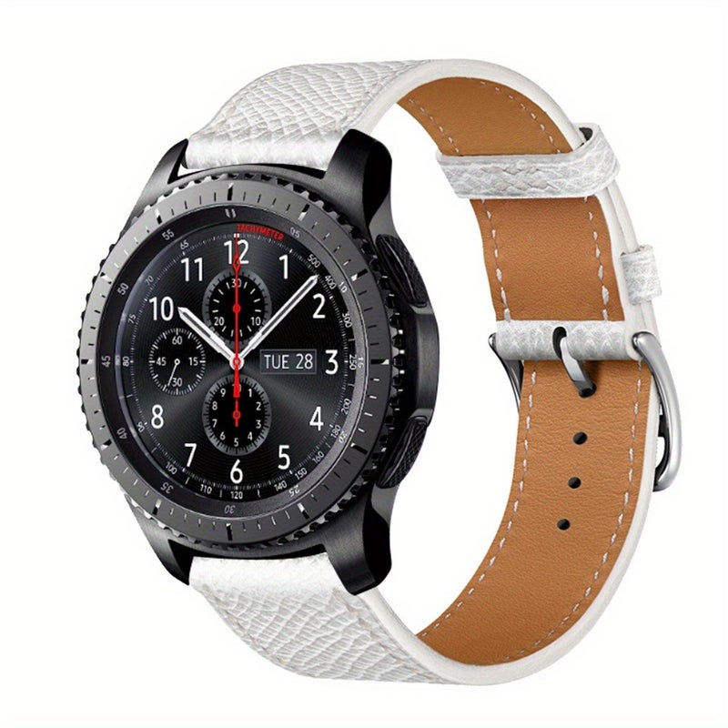 Brown Faux Leather Strap Compatible with Samsung Gear S3 Frontier 46mm Vintage Design Gift for Men Women - Image 1