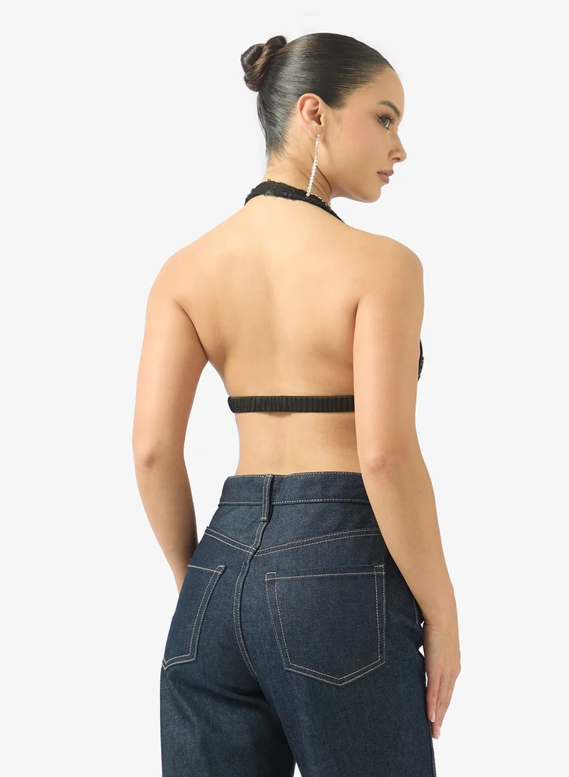 جينجر بلوزة بحمالات مزينة بالترتر