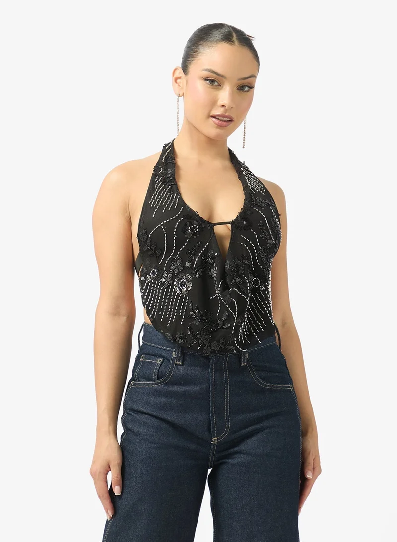 Ginger Halter Neck Sequin Embellished Top