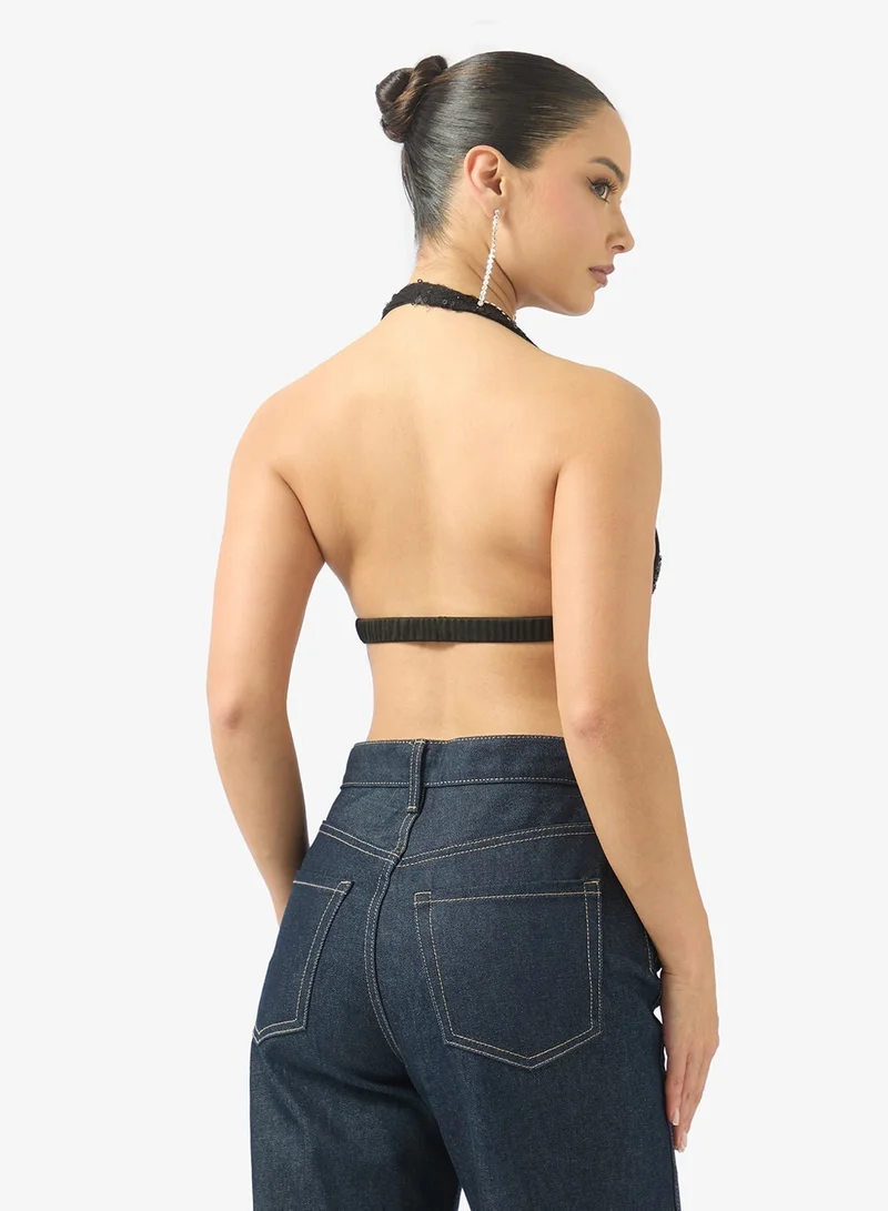 جينجر بلوزة بحمالات مزينة بالترتر