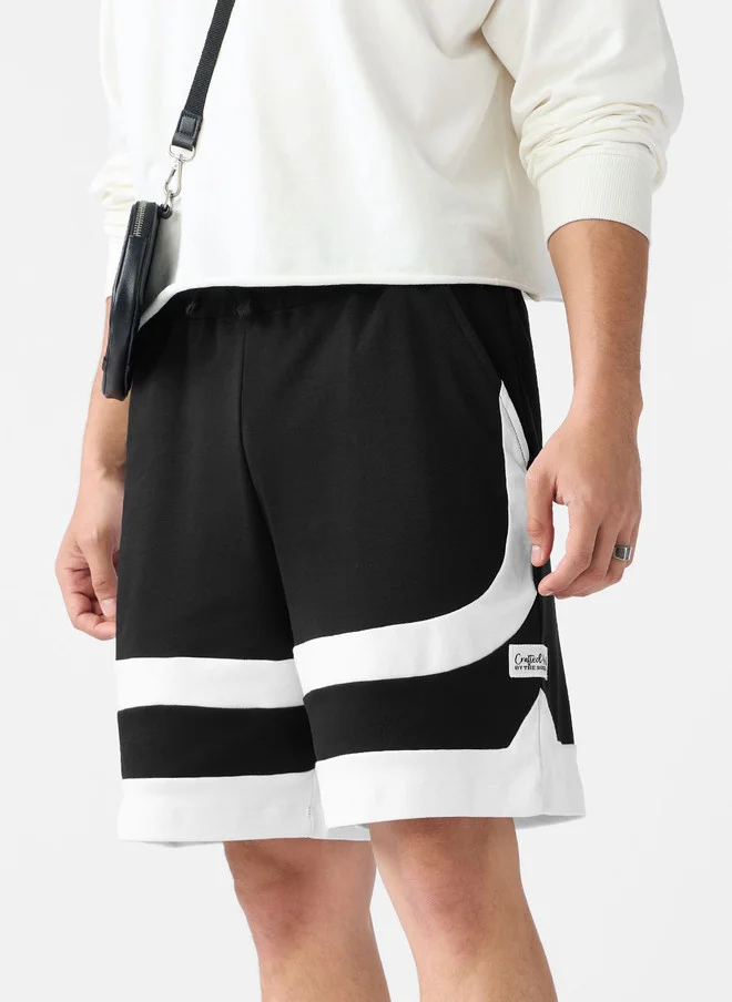 The Souled Store The Souled Store Men Regular Fit Colourblocked Black Shorts