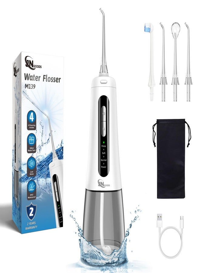JNGOODS Cordless Water Dental Flosser Oral irrigator,JNGOODS 300ml Rechargeable Water flosser for Teeth IPX7 Waterproof 4 Modes Portable Oral Irrigator with 4 Jet Tips, Travel Home use (White) - Image 1