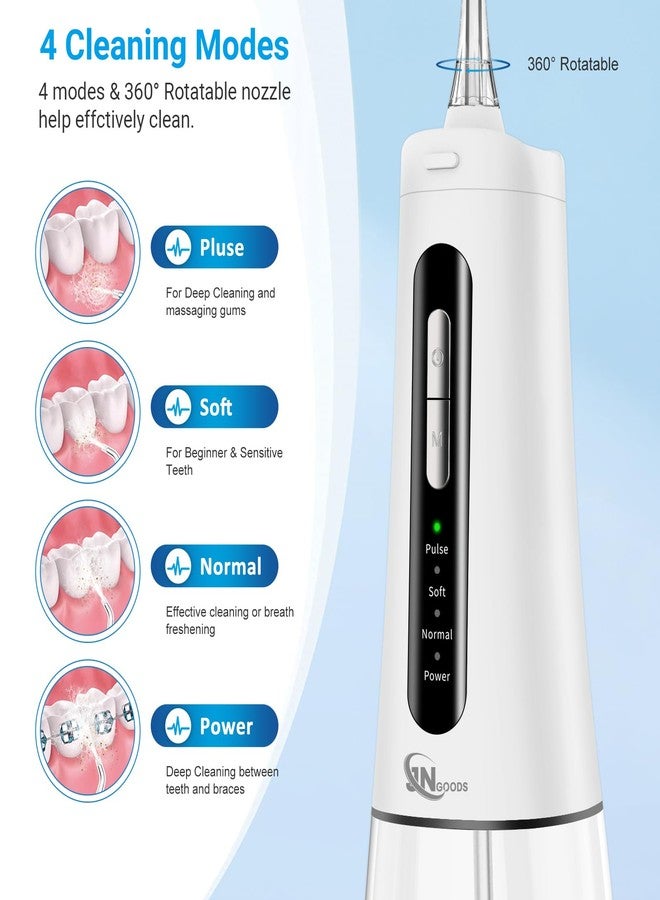 JNGOODS Cordless Water Dental Flosser Oral irrigator,JNGOODS 300ml Rechargeable Water flosser for Teeth IPX7 Waterproof 4 Modes Portable Oral Irrigator with 4 Jet Tips, Travel Home use (White) - Image 3