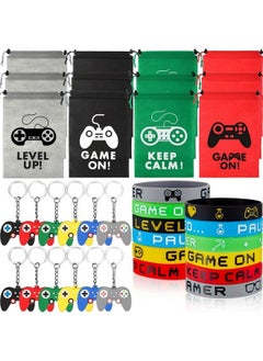 Mtlee 36 Pieces Video Game Party Favors Set Include Gamer Party Favor Bags With Drawstring Silicone Bracelets Wristbands Game Controller Keychains For Boys Girls Gaming Birthday Party Supplies Decorations  - Image 1