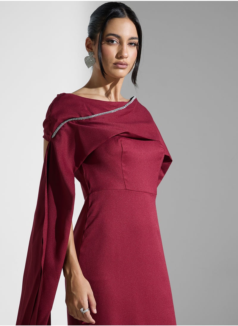 Iyra Boat Neck Cape Sleeve Dress  - Image 3