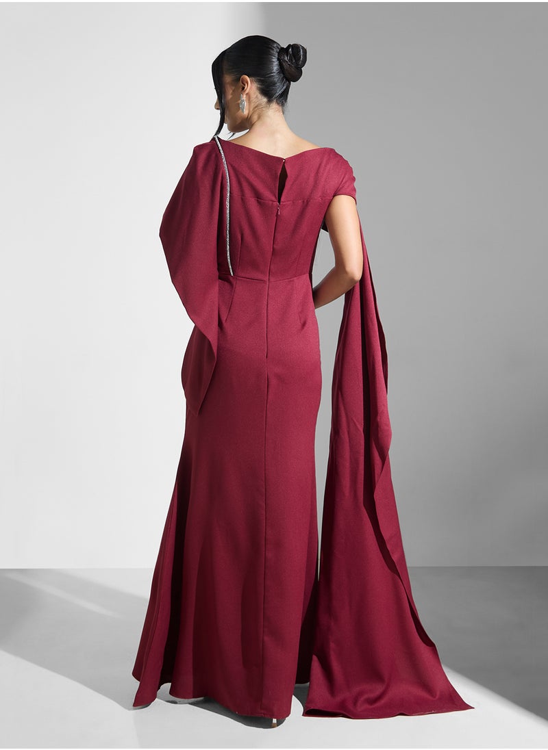 Iyra Boat Neck Cape Sleeve Dress  - Image 2