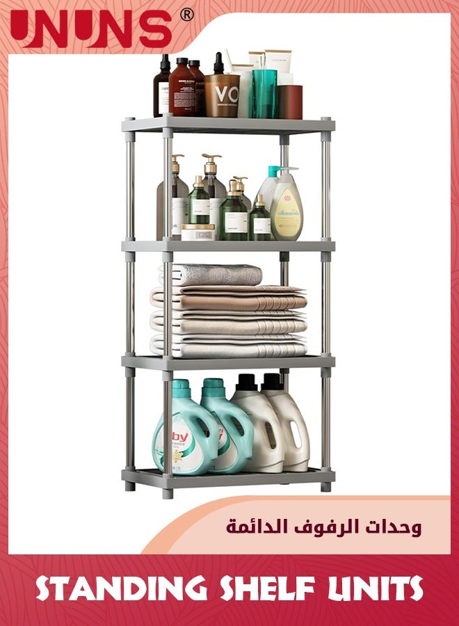 UNUNS 4 Tier Gray Plastic And Metal Standing Shelf Units,Durable Storage Shelves Rack Open Shelving For Pantry Kitchen Bathroom,13MM Steel Tubes - Image 1