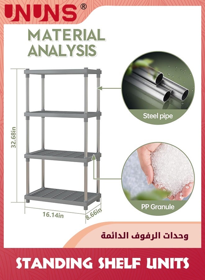 UNUNS 4 Tier Gray Plastic And Metal Standing Shelf Units,Durable Storage Shelves Rack Open Shelving For Pantry Kitchen Bathroom,13MM Steel Tubes - Image 2