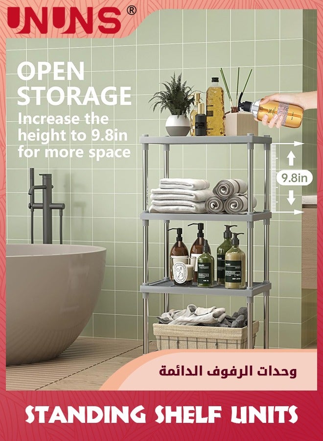 UNUNS 4 Tier Gray Plastic And Metal Standing Shelf Units,Durable Storage Shelves Rack Open Shelving For Pantry Kitchen Bathroom,13MM Steel Tubes - Image 3