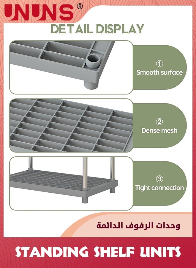 UNUNS 4 Tier Gray Plastic And Metal Standing Shelf Units,Durable Storage Shelves Rack Open Shelving For Pantry Kitchen Bathroom,13MM Steel Tubes - Image 5