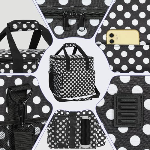GMAK Serger Carrying Case Universal Serger Storage Bag with Base Padding Pad Storage Pockets Travel Case with Shoulder Strap for Most Standard Overlock Sewing Machines and Accessories Black Dots - Image 3