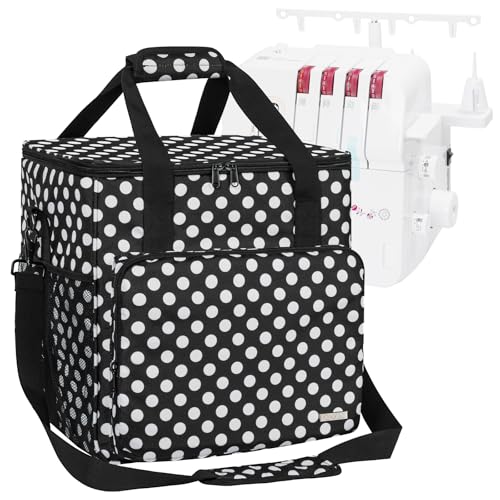 GMAK Serger Carrying Case Universal Serger Storage Bag with Base Padding Pad Storage Pockets Travel Case with Shoulder Strap for Most Standard Overlock Sewing Machines and Accessories Black Dots - Image 1
