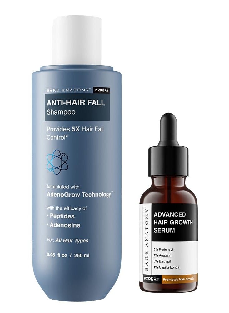 BARE ANATOMY Anti Hair Fall Shampoo 5X Hair Fall Control and Growth 250ml Advanced Hair Growth Serum with Redensyl Anagain Baicapil and Capilia Longa Hair Fall Control Serum 30mL  - Image 1