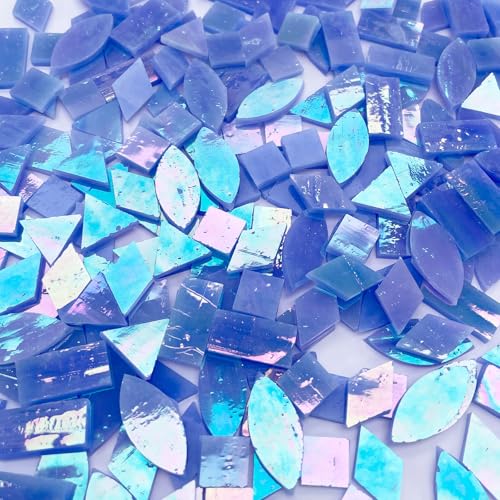 LITMIND Iridescent Slateblue Stained Glass Mosaic Tiles for Crafts - 240 Pieces, 5 Shapes Mixed (Rectangle, Triangle, Rhombus, Square, Leaf) - Ideal for Mosaic Making Projects and Beginners - Image 5