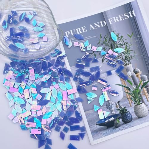 LITMIND Iridescent Slateblue Stained Glass Mosaic Tiles for Crafts - 240 Pieces, 5 Shapes Mixed (Rectangle, Triangle, Rhombus, Square, Leaf) - Ideal for Mosaic Making Projects and Beginners - Image 3